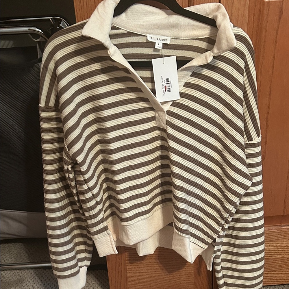 Blu Pepper Brown and Cream Rugby Stripe Sweater